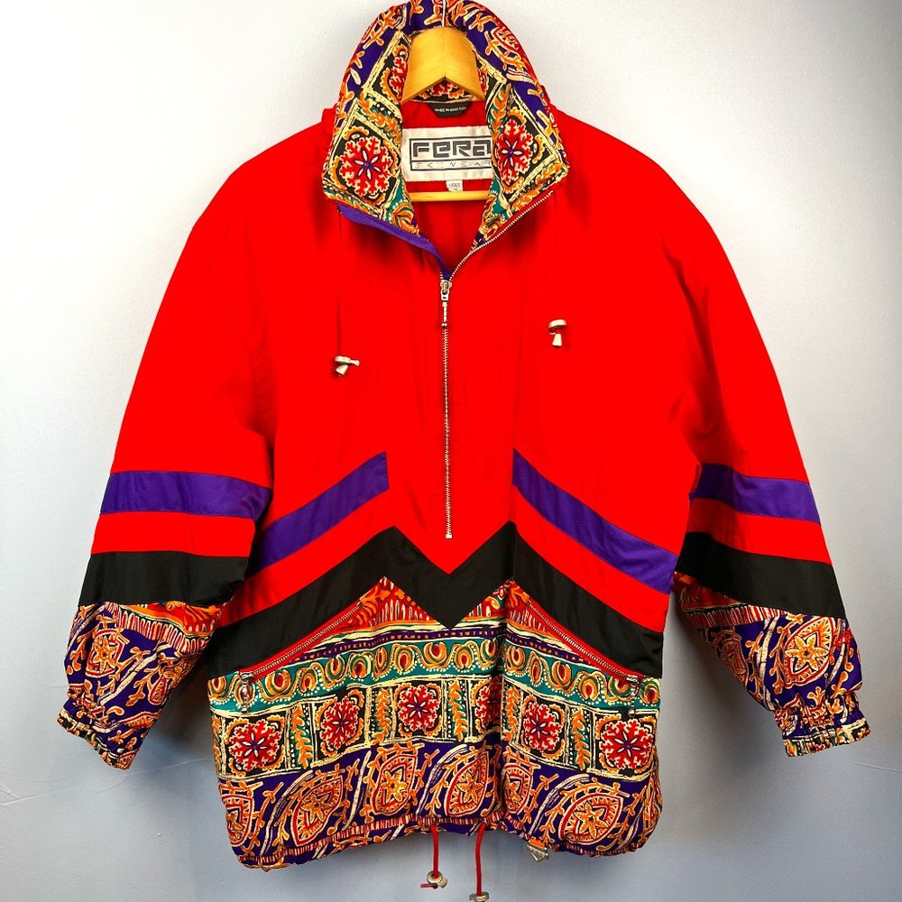 Vintage Y2K 80s/90s Fera Skiwear Red Pullover Jacket Size 12